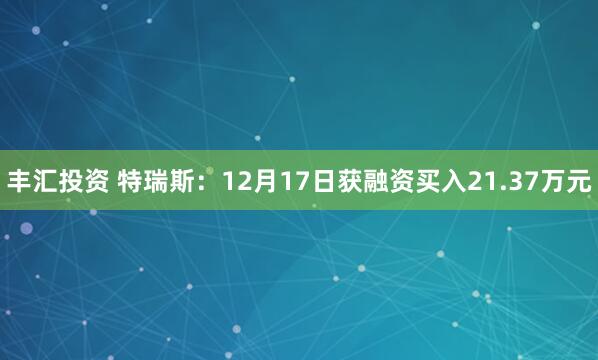 丰汇投资 特瑞斯:12月17日获融资买入21.37万元